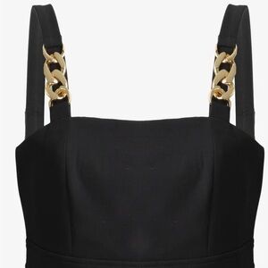 New York & Company Cropped Tank Top w/ Gold Chain Straps – XL – Black